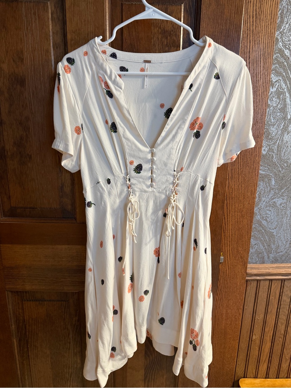 Free People Cream Dress with Coral Floral Accent